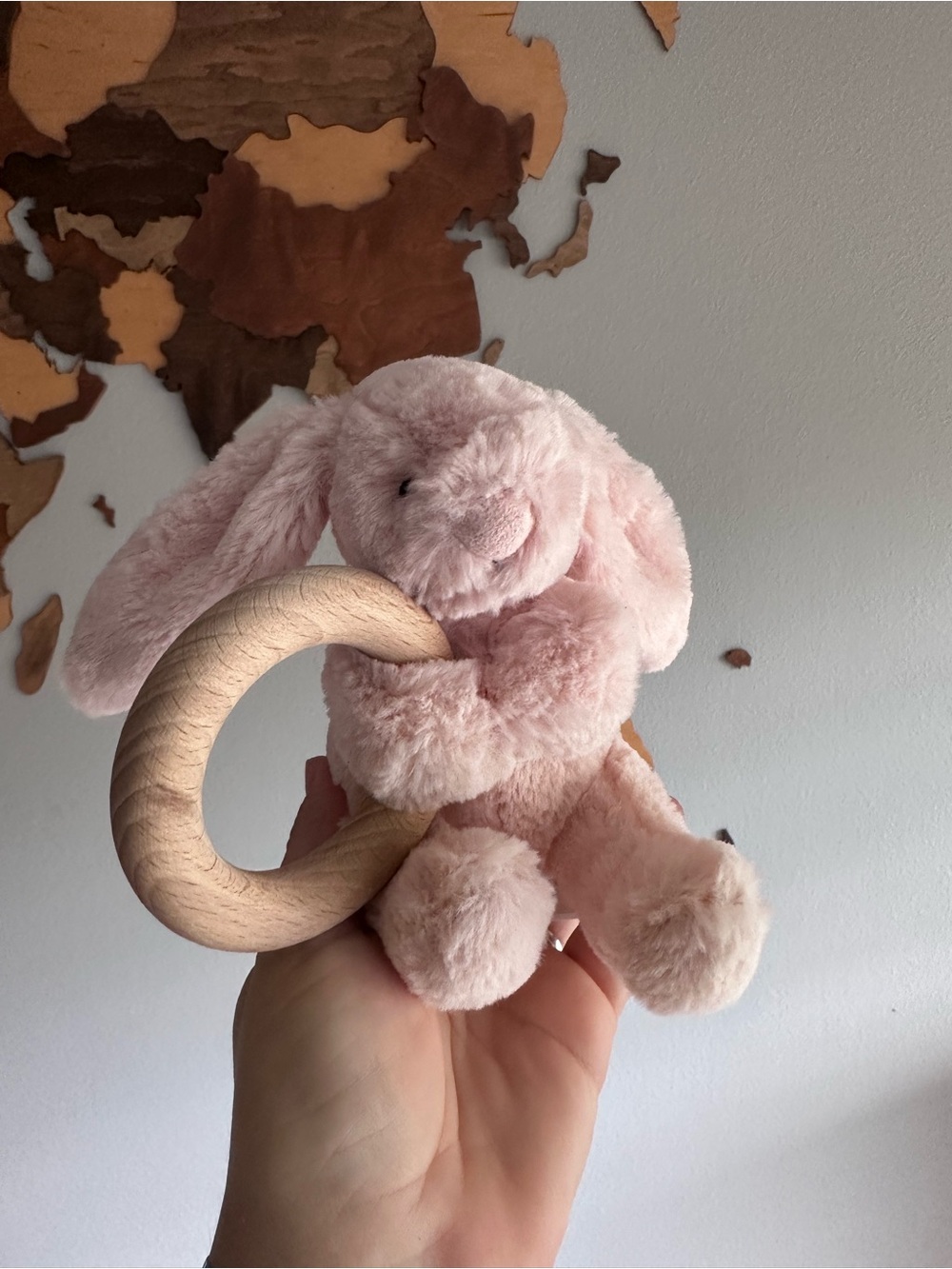 Jellycat Bashful Blush Pink Bunny Wooden Ring Rattle